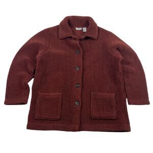 Button-Up Fall Autumn Fleece Burgundy Burnt Orange Red Size Medium With Pockets
